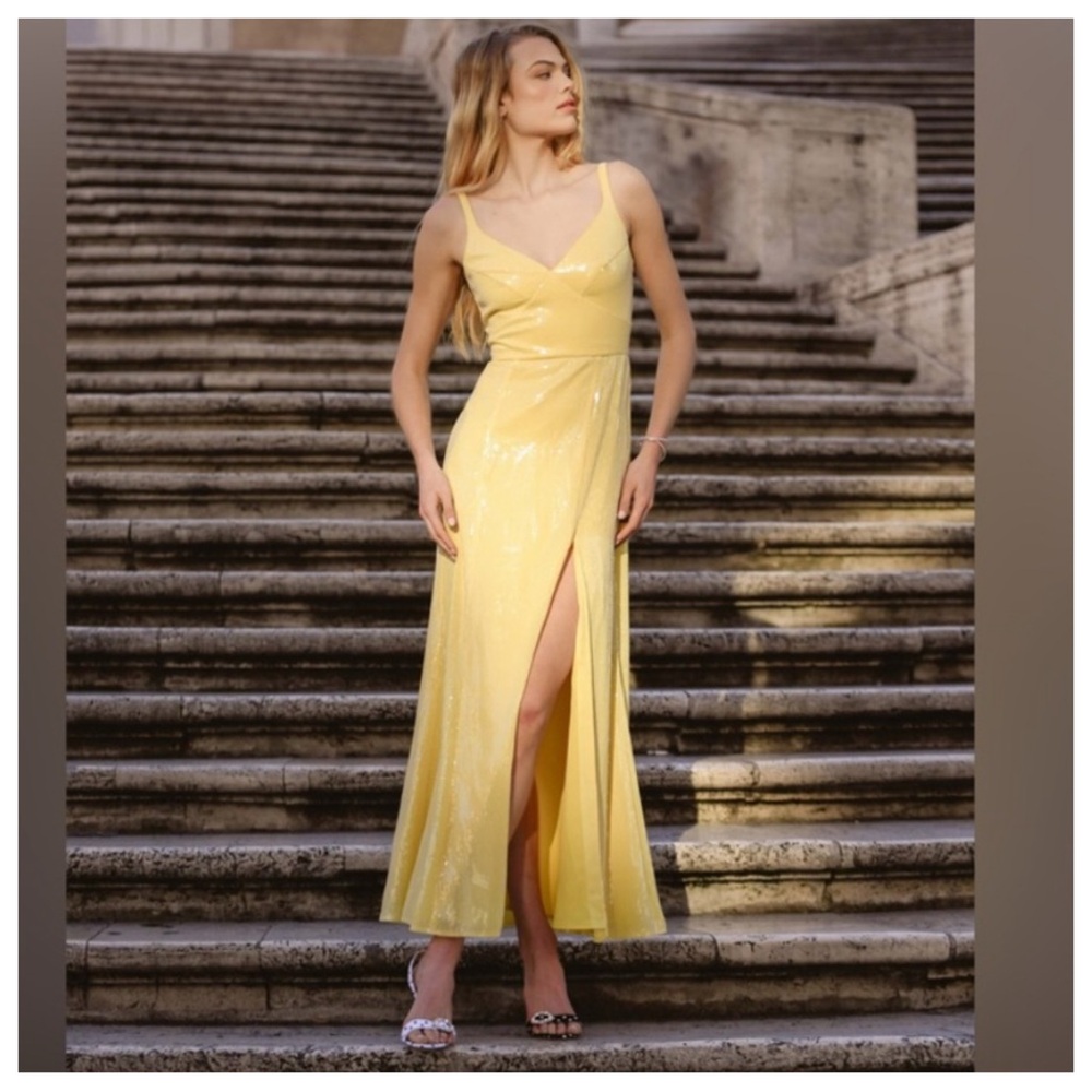 Hutch Mikayla Yellow Sequin Midi Dress Size 4 NWT
